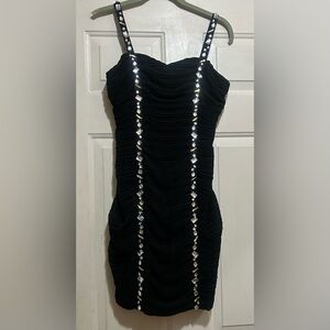 Camille La Vie Black Strapless Ruched Dress with Jewel-Embellished Straps PROM